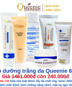 Mã 138 Bộ dưỡng trắng da Queenie 6sp dành cho mọi loại da, an toàn cho cả da nhạy cảm